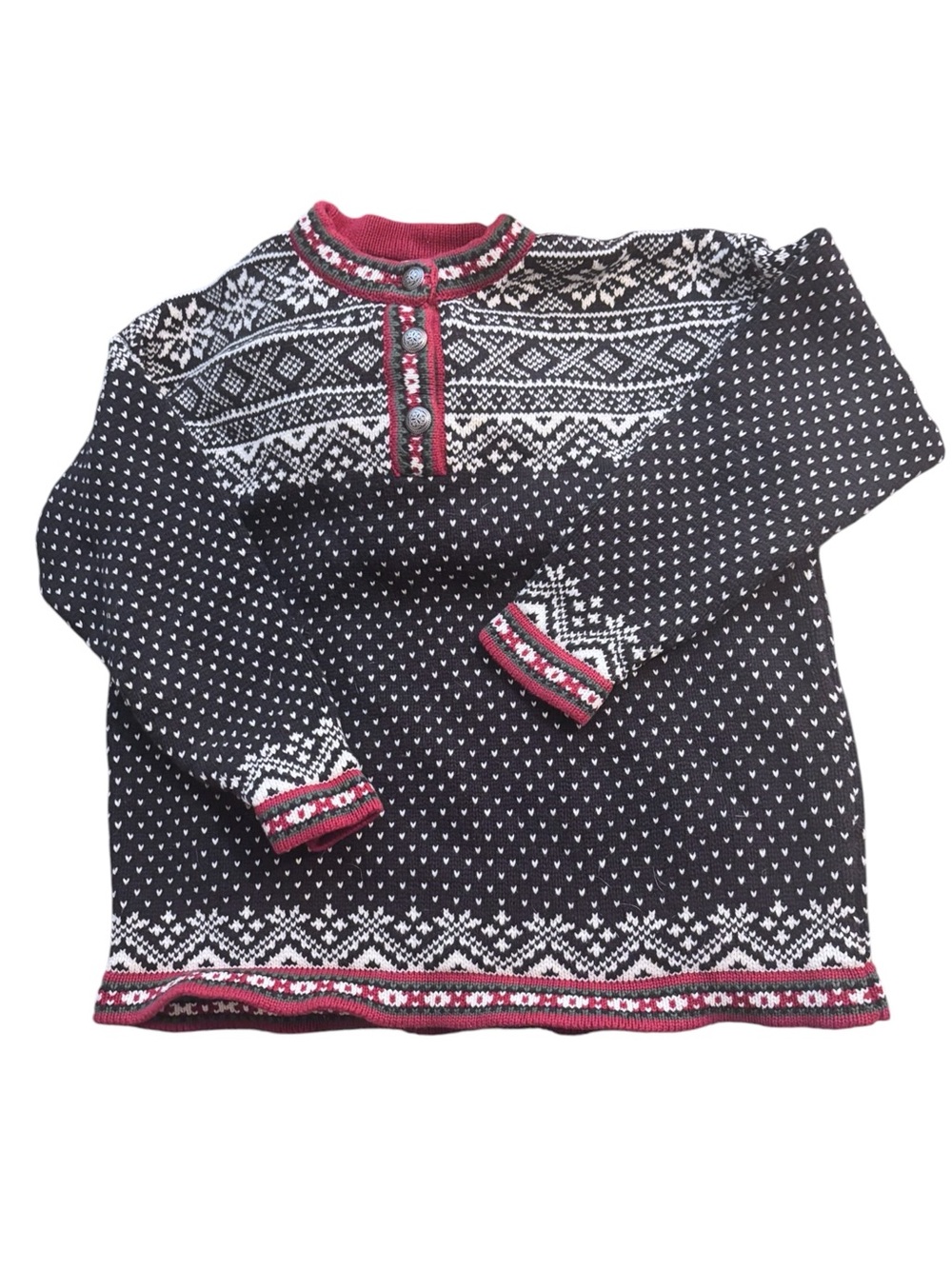 Vintage L.L. Bean Norwegian Nordic Fair Isle Snowflake Henley Sweater